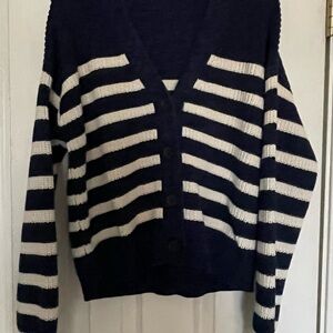 Navy and White Striped Women's Sweater